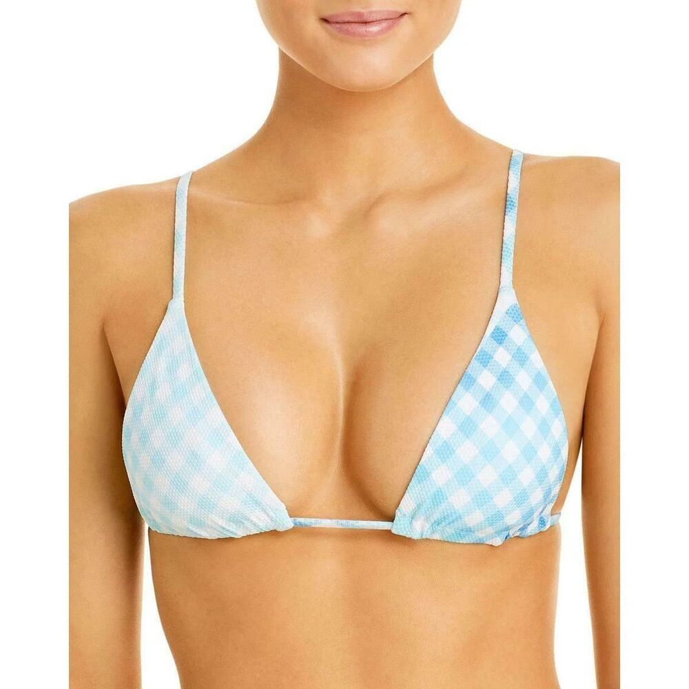 L Space Brittany Triangle String Gingham Bikini Top sz S PPL Blue